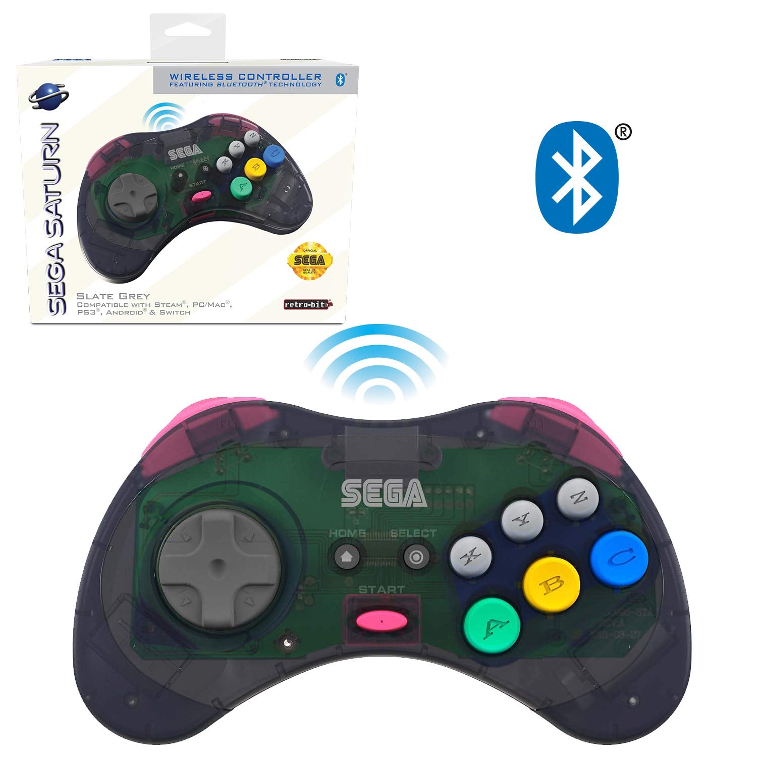 Retro-Bit Sega Saturn 8-Button Bluetooth Controller - Slate Gray