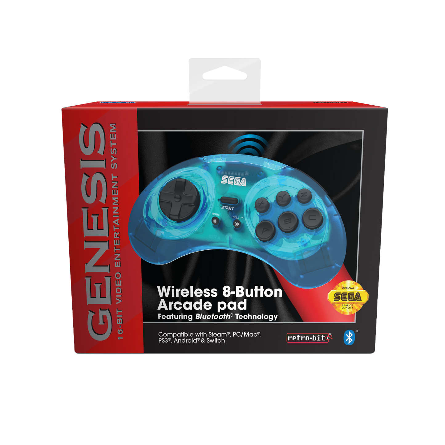 SEGA Genesis 8-Button Arcade Pad ft. Bluetooth Technology - Clear Blue - CastleMania Games