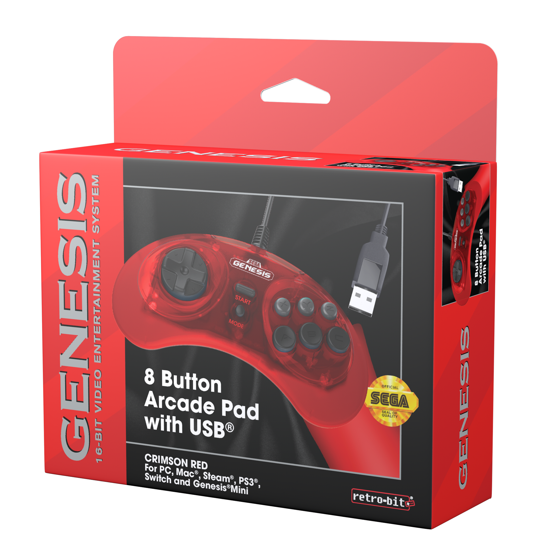 SEGA Genesis 8-Button USB Arcade Pad - Crimson Red - CastleMania Games