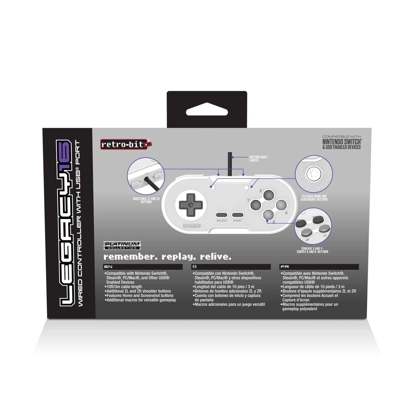 Retro-Bit Legacy16 Wired USB Controller - Grey - CastleMania Games