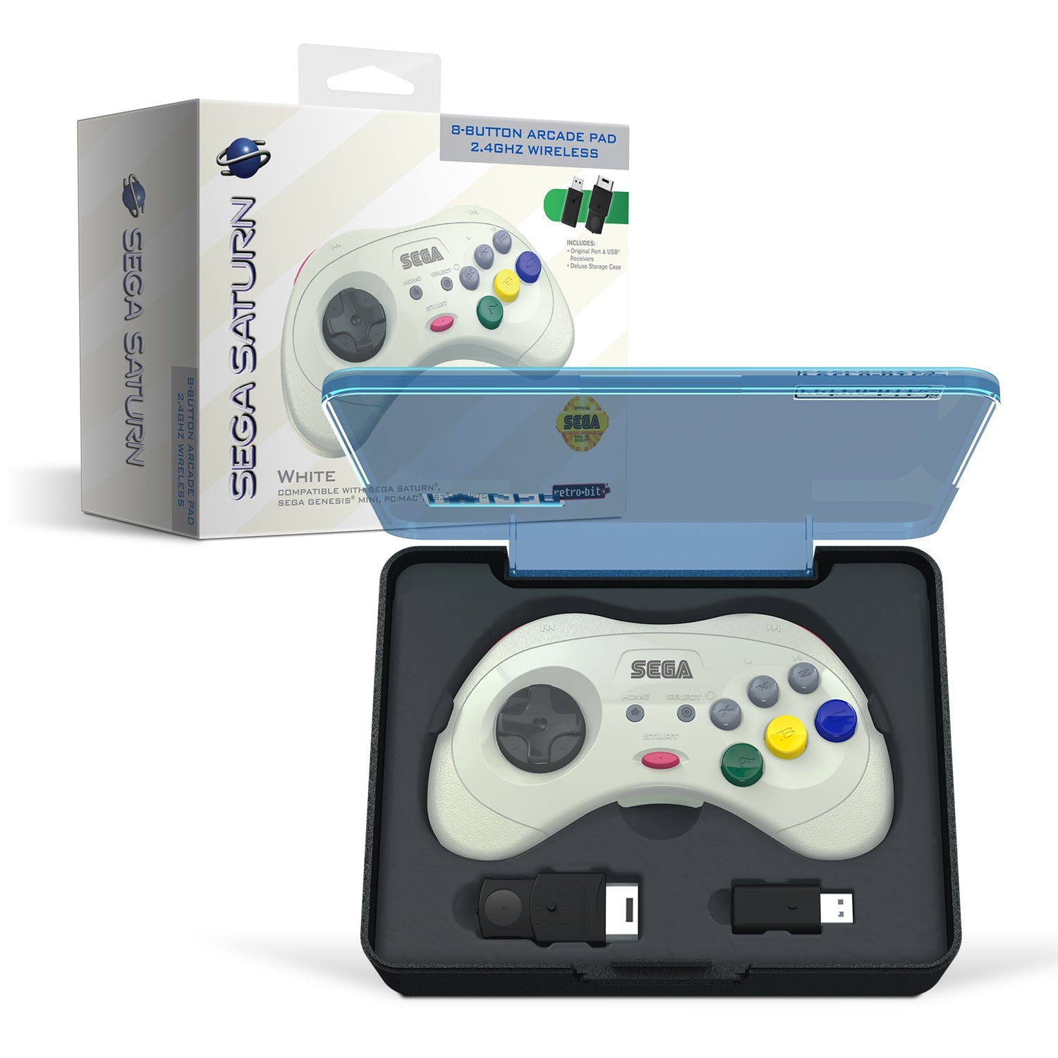 SEGA Saturn® 8-Button Arcade Pad - 2.4 GHz Wireless - White - CastleMania Games