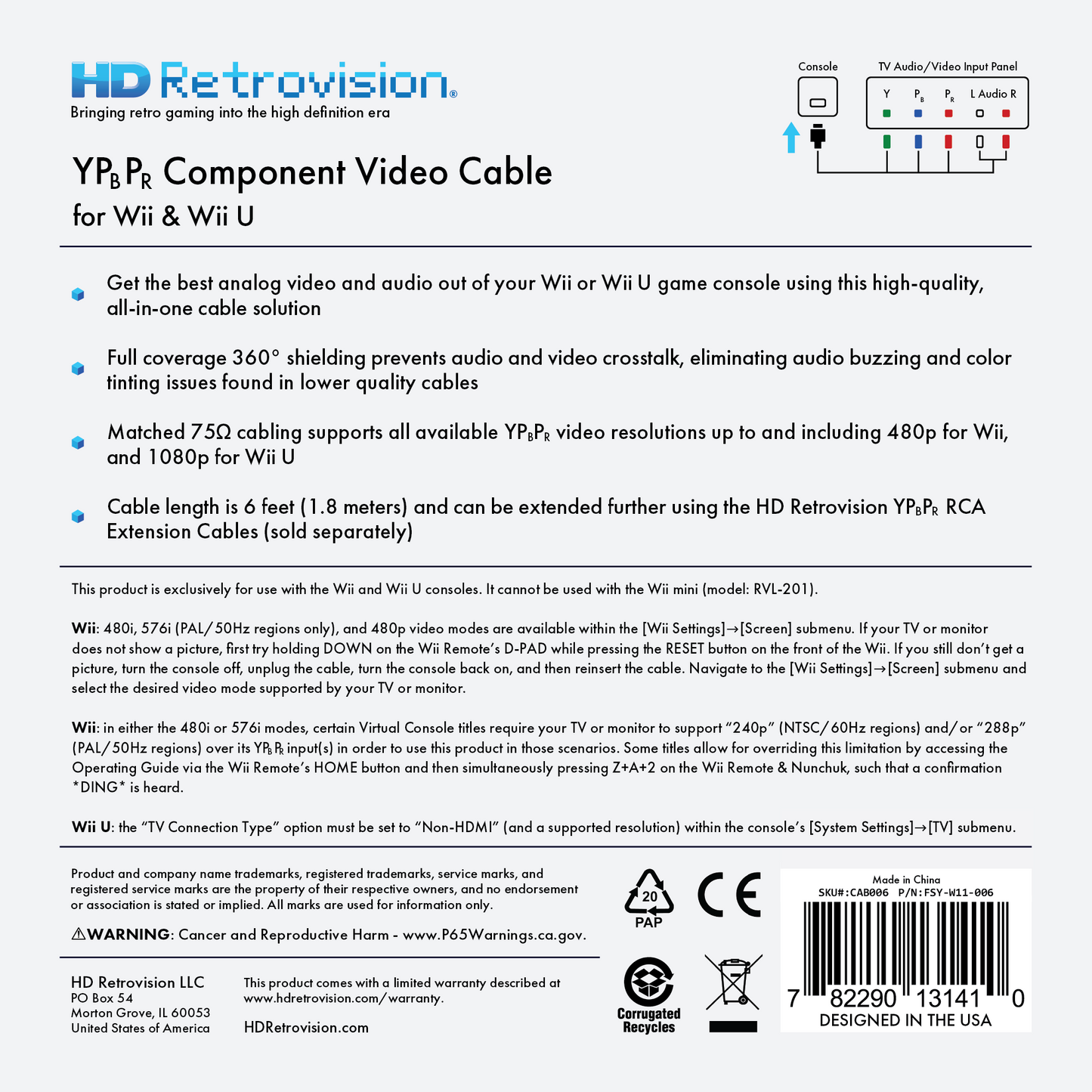 HD RETROVISION Wii YPbPr Component Cable for the Nintendo Wii - CastleMania Games